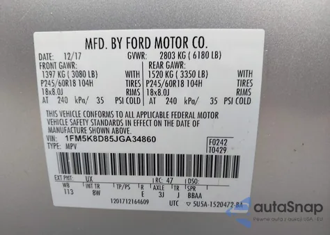 2018 Ford Explorer Xlt из США, поврежденный, VIN 1FM5K8D85JGA34860